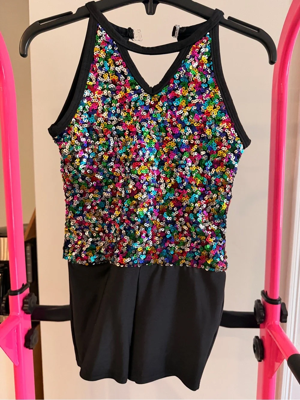 Wish Multicolor Sequin Halter Dress with Black Trim